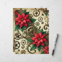 Festive Steampunk Cogs and Gears with Poinsettia