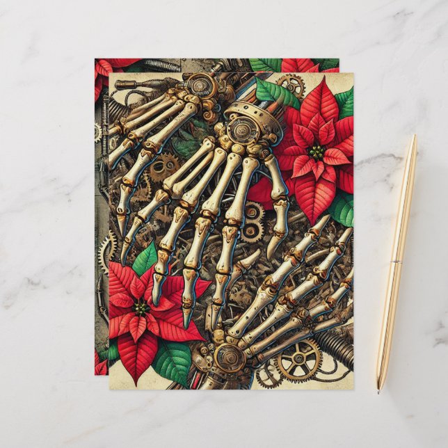 Festive Steampunk Hand Bones with Poinsettia (Fram/Back In Situ)
