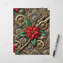 Festive Steampunk Rör och Gears med Poinsettia