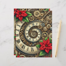Festive Steampunk Spiral Clockwork och Poinsettia