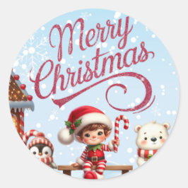 Festive Stickers I Elf, Penguin och Polar Bear Runt Klistermärke