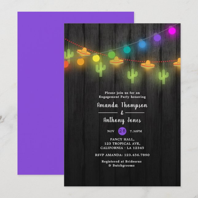 Festive String Ljus Fiesta Förlovningsfest Inbjudningar (Fram/baksida)