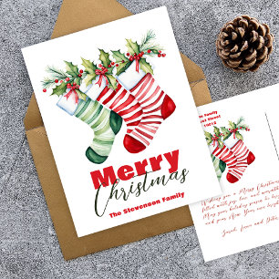 Festive Stripe Stockings med Greenery jul Helg Vykort