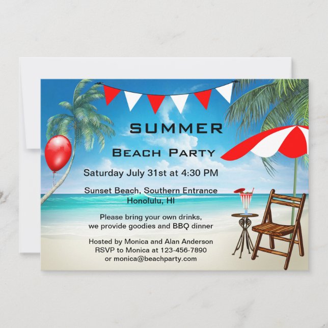 Festive Summer Beach Party-inbjudan Inbjudningar (Framsida)