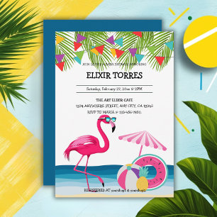 Festive Summer Beach Rosa Flamingo Baby Shower Inbjudningar