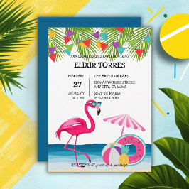 Festive Summer Beach Rosa Flamingo Baby Shower Inbjudningar