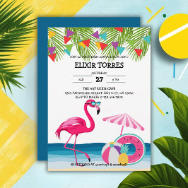Festive Summer Beach Rosa Flamingo Baby Shower Inbjudningar