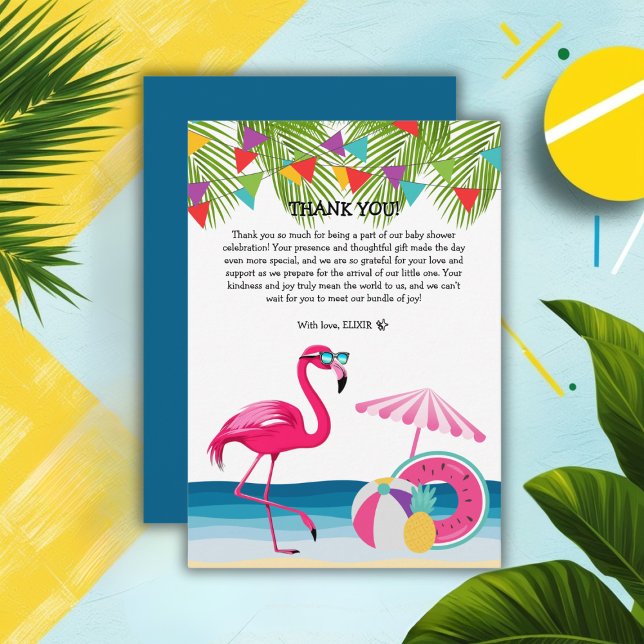 Festive Summer Beach Rosa Flamingo Baby Shower Tack Kort (Skapare uppladdad)