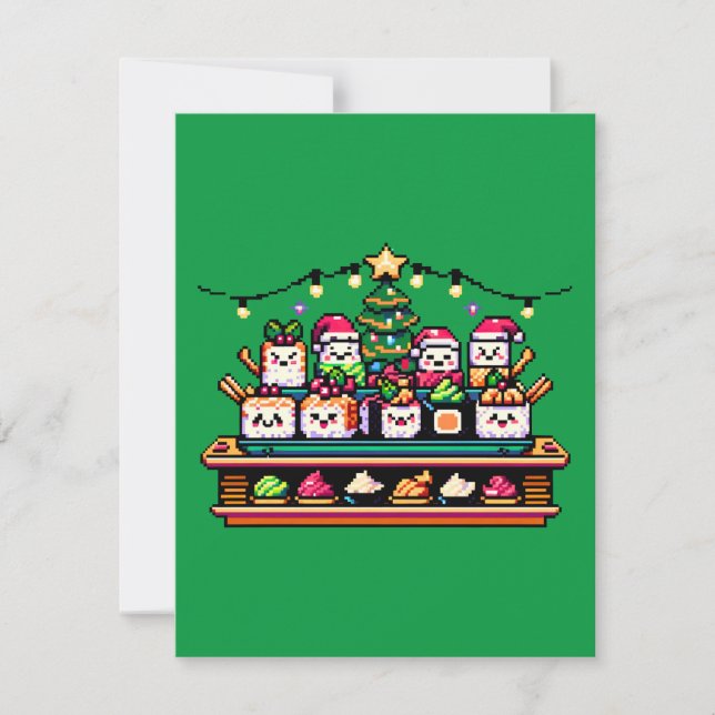 Festive Sushi Julgran - Cute Pixel Art Julkort (Framsida)