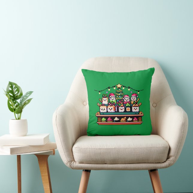 Festive Sushi Julgran - Cute Pixel Art Kudde (Stol)