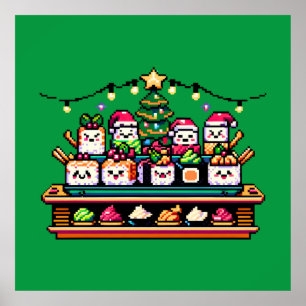 Festive Sushi Julgran - Cute Pixel Art Poster