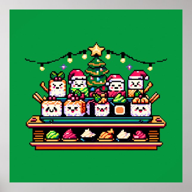Festive Sushi Julgran - Cute Pixel Art Poster (Framsidan)