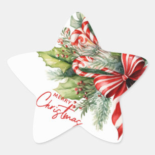 Festive Sweet Polkagrisar God jul Stjärnformat Klistermärke
