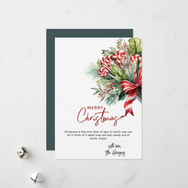 Festive Sweet Polkagrisars Anpassningsbar jul Julkort (Fram/Back In Situ)