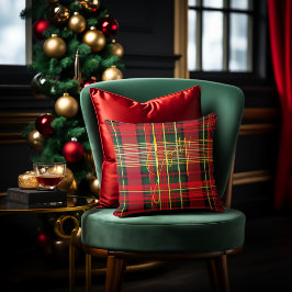 Festive Tartan 'Joy' Calligraphy Decorative Kudde