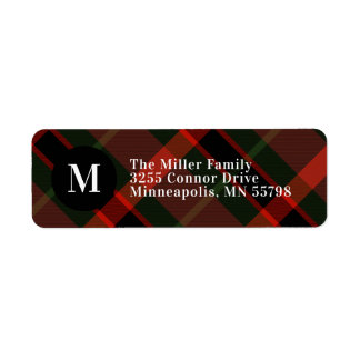 Festive Tartan Monogram jul Returadress Etikett