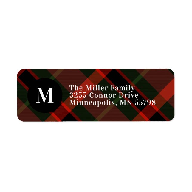 Festive Tartan Monogram jul Returadress Etikett (Framsidan)