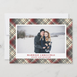 Festive Tartan Red Grått Married jul Photo Julkort