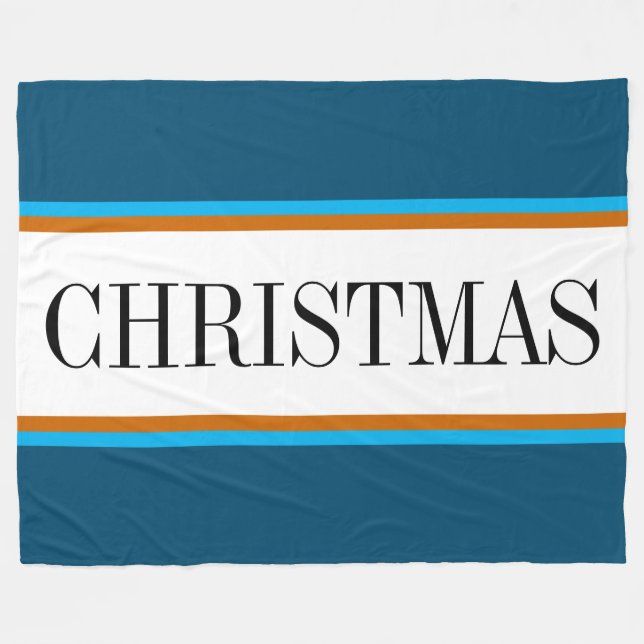 Festive Teal Blue White Brown CHRISTMAS Rand Fleecefilt (Framsidan (Horisontell))