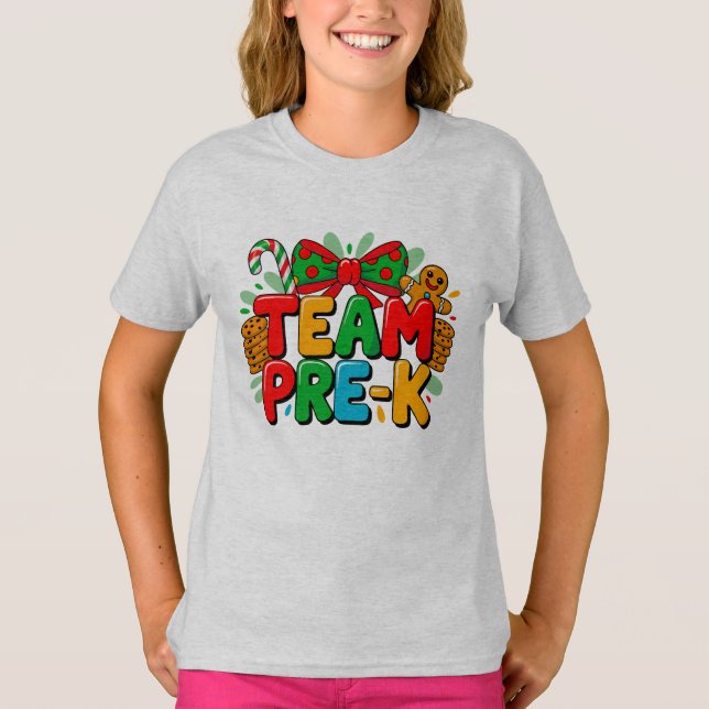 Festive Team Pre-K Christmas T-Shirt  (Framsida)