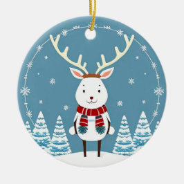 Festive Tecknad Reindeer with Scarf Julgransprydnad Keramik