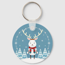 Festive Tecknad Reindeer with Scarf Nyckelring