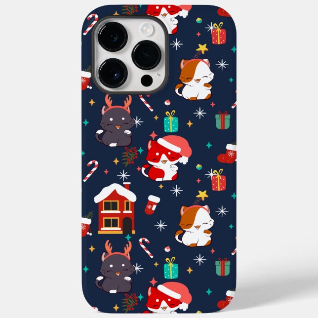 Festive Tecknad Santa Cat Firande (Baksida)