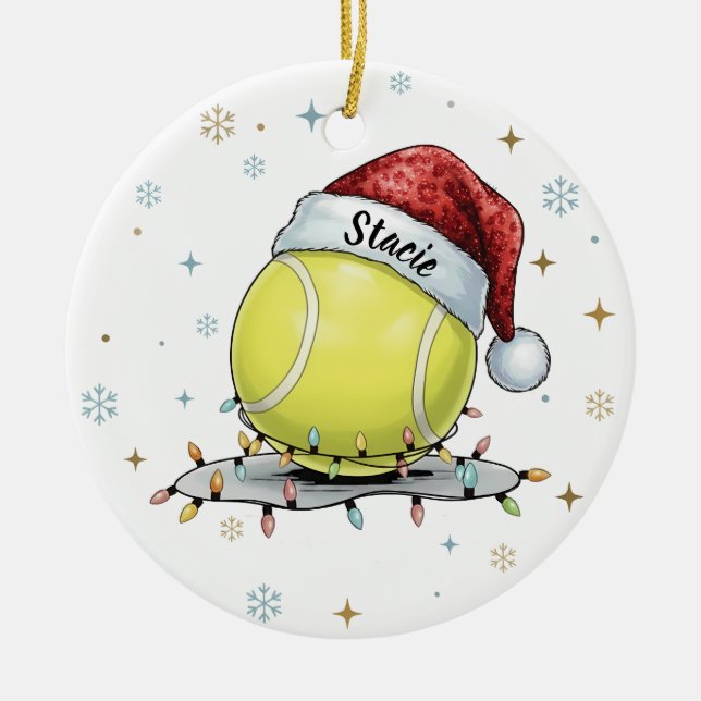 Festive Tennis Ball Holiday Design  Julgransprydnad Keramik (Framsidan)