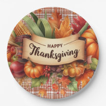 Festive Thanksgiving Gingham Papper Plate