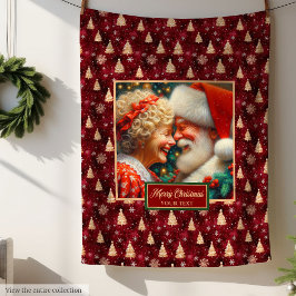 Festive Throw Blanket Burgundy Guld Mr & Claus Fleecefilt