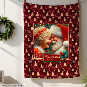 Festive Throw Blanket Burgundy Guld Mr & Claus Fleecefilt