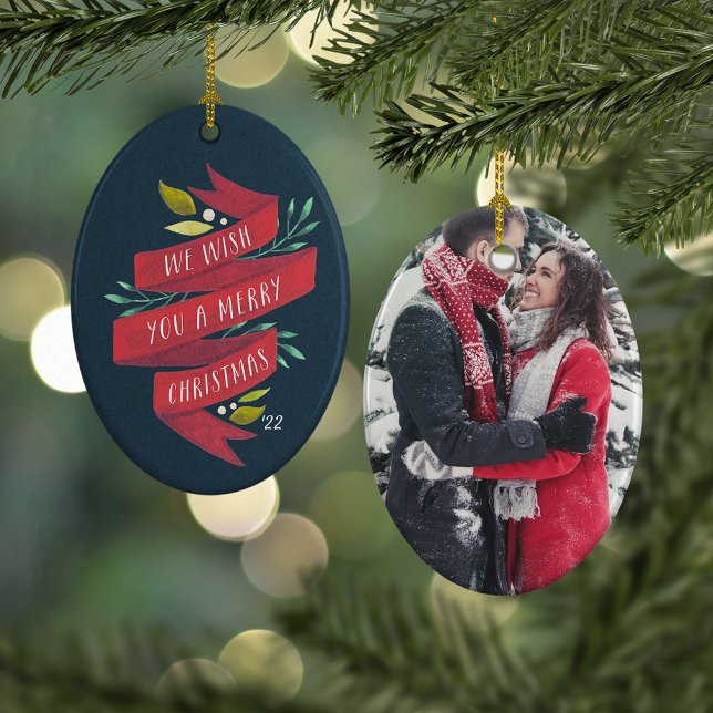 Festive Tidings | Rustic Helgdag Photo Julgransprydnad Keramik (Skapare uppladdad)