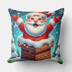 Festive Tomte Kommer Fram Ur Skorstenen Kudde