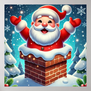 Festive Tomte Kommer Fram Ur Skorstenen Poster