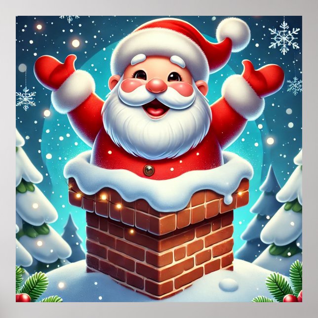 Festive Tomte Kommer Fram Ur Skorstenen Poster (Framsidan)
