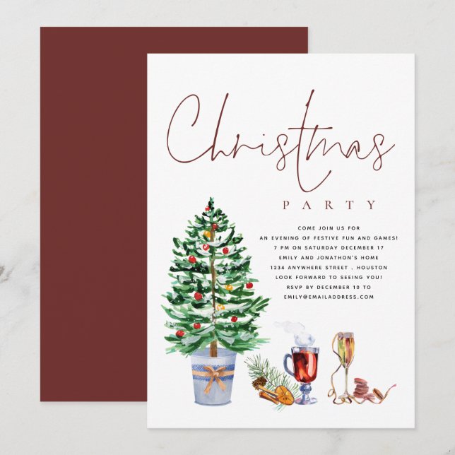 Festive Träd Drinks skript jul Party Inbjudningar (Fram/baksida)