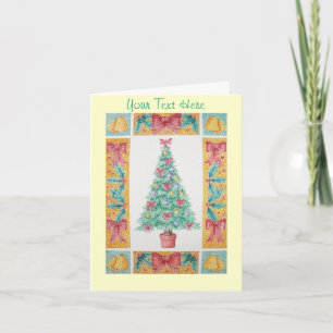Festive träd med röda kvistar och klockor unik kro helgkort