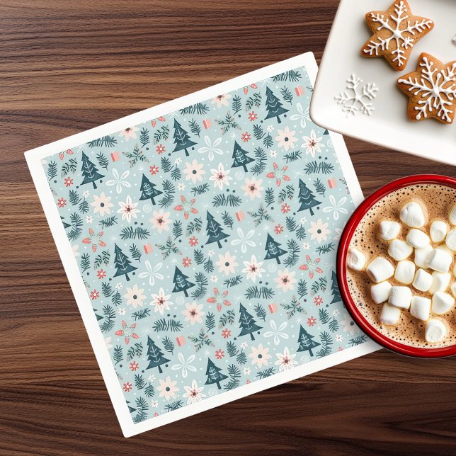 Festive Träd och Flower Design Pappersservett (Floral Napkin)