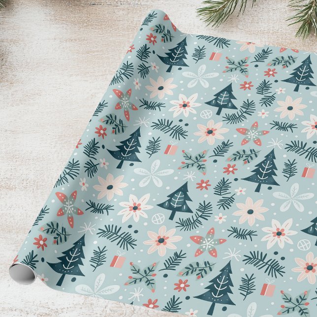 Festive Träd och Flower Design Presentpapper (Skapare uppladdad)