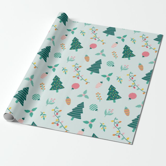 Festive Träd, prydnadsföremål och Grenar Presentpapper (Utrullad)
