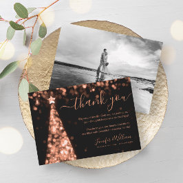 Festive Träd Ro Bröllop Guld-foto Tack Inbjudningar