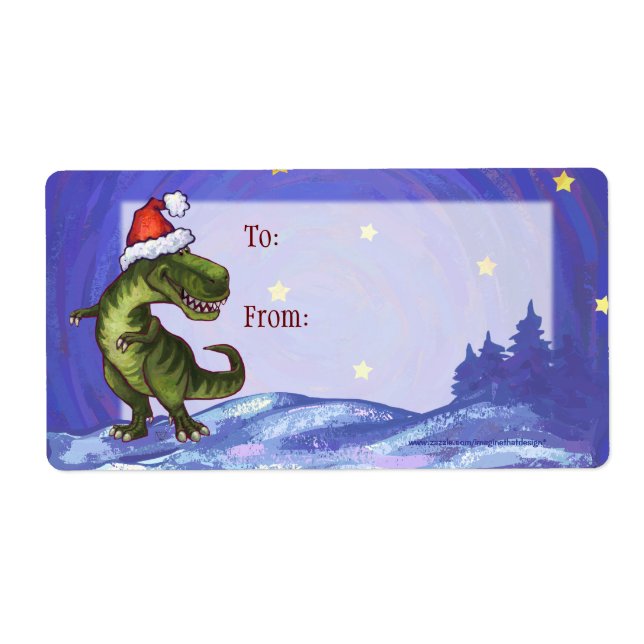 Festive Trex i Santa Hat-julklappsetiketter Fraktsedel (Framsidan)