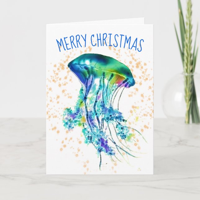Festive Tropical Jellyfish jul Helgkort (Framsida)
