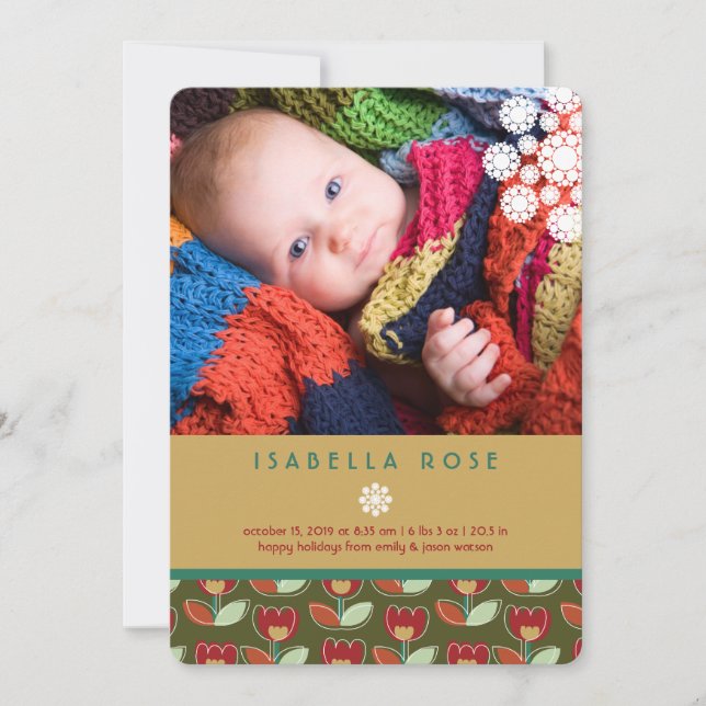 Festive Tulips Helgdag Photo Birth Notice Julkort (Framsida)