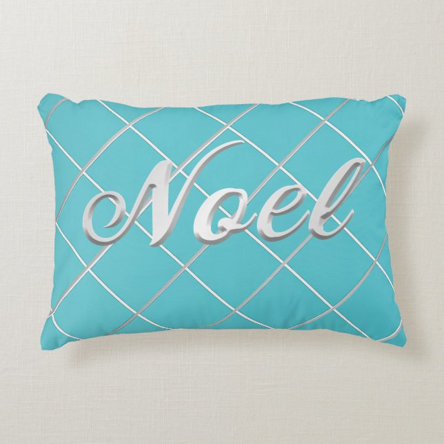 Festive Turcos Blue & Silver 'Noel' Decorative Prydnadskudde (Framsidan)