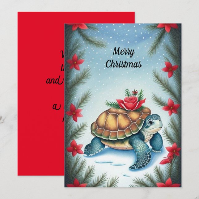 Festive Turtle Flat Helgdag Card Julkort (Fram/baksida)