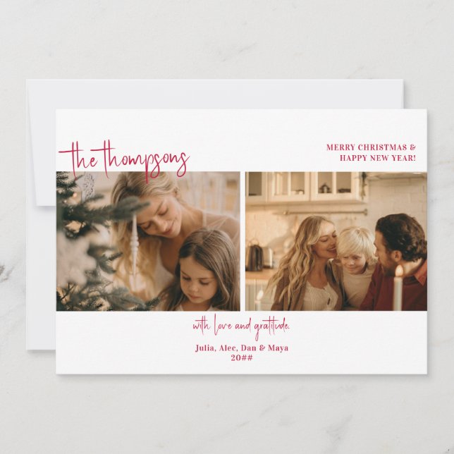 Festive Two Photo Collage Simple Budget-jul Julkort (Framsida)