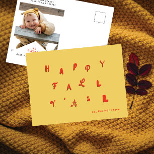 Festive Type Photo "Lycklig Fall Y'all" Guld Helg Vykort