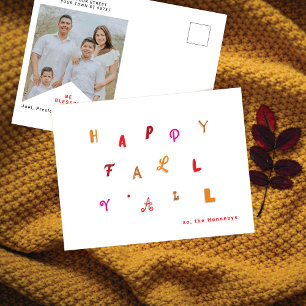 Festive Type Photo "Lycklig Fall Y'all" Höst färge Helg Vykort