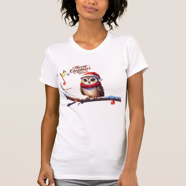 Festive Uggla i Santa Hat T Shirt (Framsida)